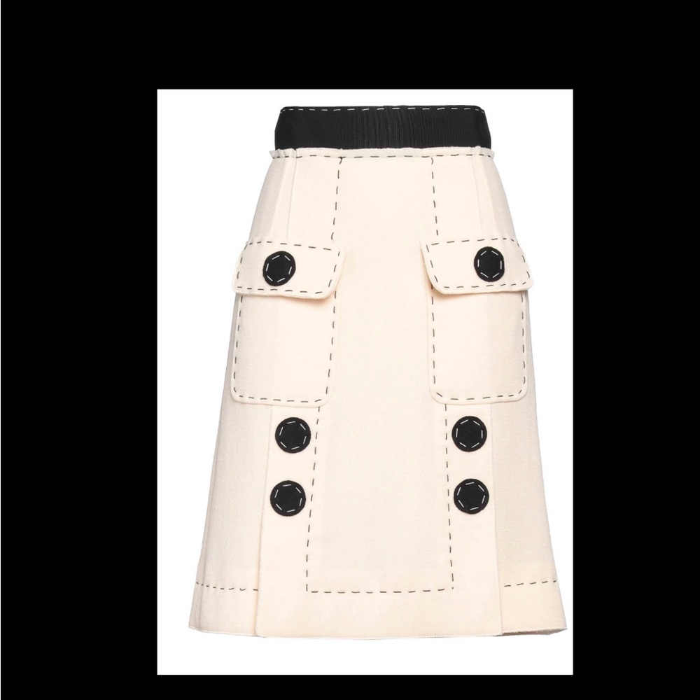 Dolce & Gabbana Wool Cream A-Line Skirt with Black Waistband for Work